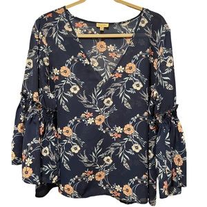 Lily White- Flowy, Lightweight, V-neck,Feminine Floral Shirt with Bell S…